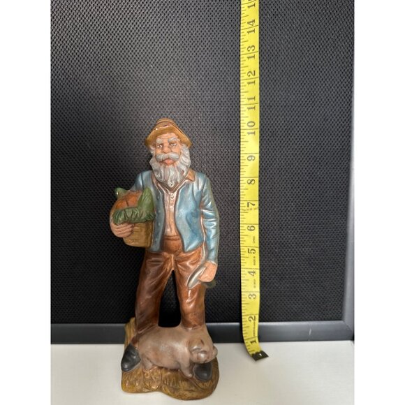 Vintage Farmer Figurine Holding Basket & Pig - Picture 9 of 9